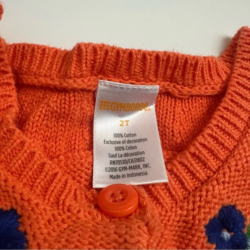 Gymboree Orange Knit Cardigan | Blue Floral · Fall Cottagecore Toddler Sweater